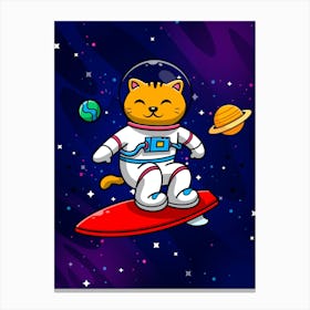 Cat Astronaut surfer, space surf cat, space surfer — space poster, synthwave space, neon space, aesthetic poster Canvas Print