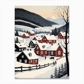 Scandinavian Village Scene Painting (28) Canvas Print