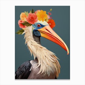 Bird With A Flower Crown Brown Pelican 3 Canvas Print