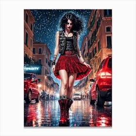 Girl In Red Skirt On The Street Canvas Print