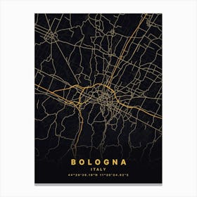 Bologna Italy Black And Gold Map Canvas Print