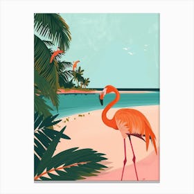Greater Flamingo Pink Sand Beach Bahamas Tropical Illustration 3 Canvas Print