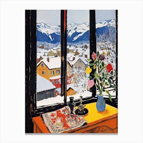 The Windowsill Of Innsbruck   Austria Snow Inspired By Matisse 3 Canvas Print