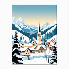 Retro Winter Illustration Hallstatt Austria 1 Canvas Print