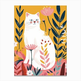 White Cat In The Garden Canvas Print