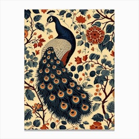 Vintage Sepia Floral Peacock 2 Canvas Print