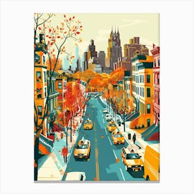 Upper West Side New York Colourful Silkscreen Illustration 2 Canvas Print