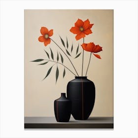 Flowers In Black Vases Canvas Print