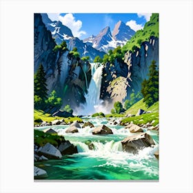 Waterfall In The Mountains 3 Canvas Print