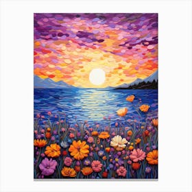 Sunset With Flowers 1 Canvas Print