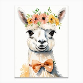Baby Alpaca Wall Art Print With Floral Crown And Bowties Bedroom Decor (8) Canvas Print
