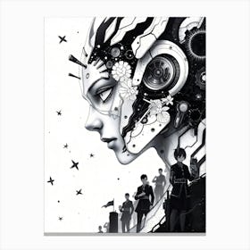 Girl With A Robot Head - Abstract Canvas Print