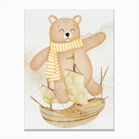 Teddy Bear On A Boat waterclor Canvas Print