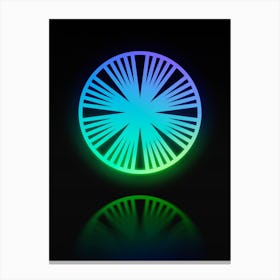 Neon Blue and Green Abstract Geometric Glyph on Black n.0428 Canvas Print