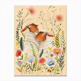 Folksy Floral Animal Drawing Sheep Canvas Print