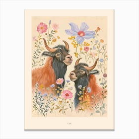 Folksy Floral Animal Drawing Yak 4 Poster Canvas Print