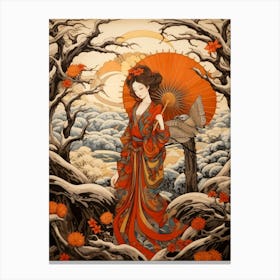 Seasonal Changes Japanese Style Illustration 4 Canvas Print