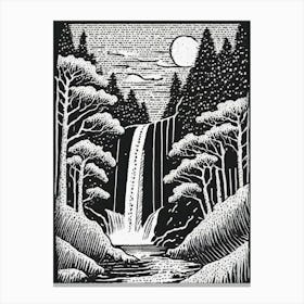 A Majestic Waterfall In A Lush Forest Setting Ukiyo-E Style Canvas Print