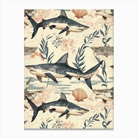 Pastel Carpet Shark Watercolour Seascape Pattern 1 Canvas Print