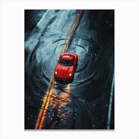 Red Car In The Rain Canvas Print
