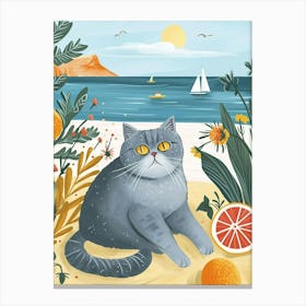 British Shorthair Cat Storybook Illustration 2 Canvas Print