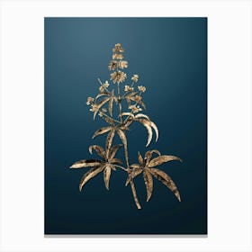 Gold Botanical Chaste Tree on Dusk Blue n.4275 Canvas Print