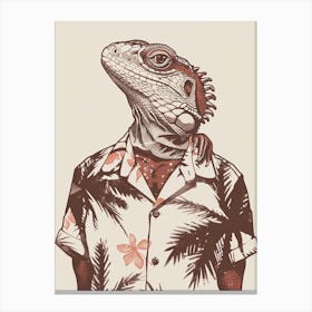 Iguana In A Floral Shirt Block Print 1 Canvas Print