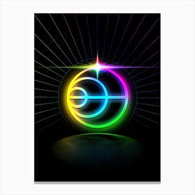 Neon Geometric Glyph in Candy Blue and Pink with Rainbow Sparkle on Black n.0476 Canvas Print