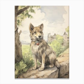 Storybook Animal Watercolour Timber Wolf 3 Canvas Print
