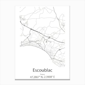 Escoublac,France Minimalist Map Canvas Print