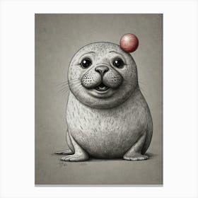 Seal With A Ball On Its Head Canvas Print