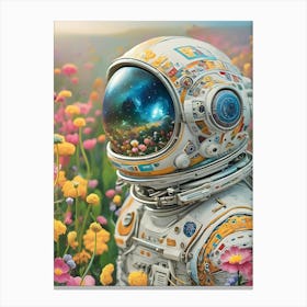 Astronaut In A Field Of Flowers Canvas Print