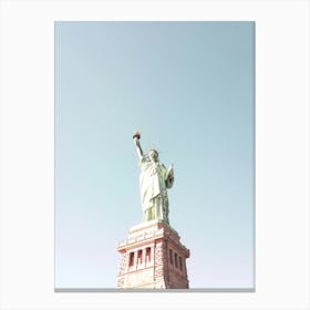 New York, USA I Statue of Liberty neutral pastel with a retro vintage minimalist fine art photography summer aesthetic with brick architecture, symbol of USA on Liberty Island from the Hudson River Canvas Print