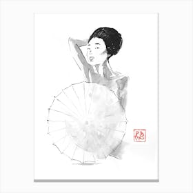 Geisha Behind Umbrella Canvas Print