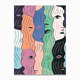 Abstract Face Line Illustration Multicolour Canvas Print
