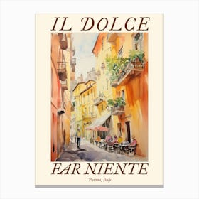 Il Dolce Far Niente Parma, Italy Watercolour Streets 1 Poster Canvas Print