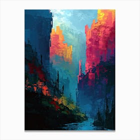 Abstract Landscape Painting | Pixel Art Series Canvas Print