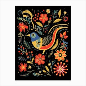 Folk Bird Illustration Blackbird 2 Canvas Print