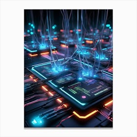 A Cyber Interface With Advanced Ai Capabilities Neural Connectivity Highlighted Glowing Cables Int (2) Canvas Print