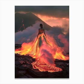 "Fiery Fashion: Woman in Lava Gown" Canvas Print