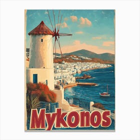 Mykonos Retro-style travel poster Canvas Print