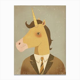 Unicorn In A Suit & Tie Mocha Muted Pastels 1 Canvas Print