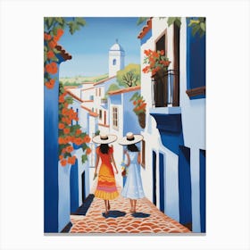 Two Women Walking Down A Street Canvas Print