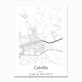 Calvillo,Mexico Minimalist Map Canvas Print