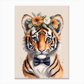 Baby Tiger Flower Crown Bowties Woodland Animal Nursery Decor (48) Canvas Print