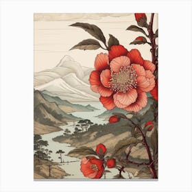 Tsubaki Camellia Japanese Botanical Illustration Canvas Print