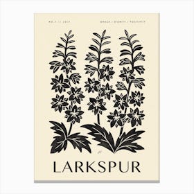 Rustic July Birth Flower Larkspur Black Cream Canvas Print