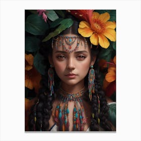 Girl With Flowers Canvas Print