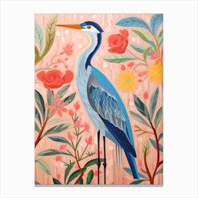 Pink Scandi Great Blue Heron 1 Canvas Print