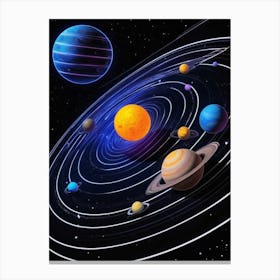 Default Neon Black Light Sgraffito Solar System 3d Illustratio 3 (3) Canvas Print